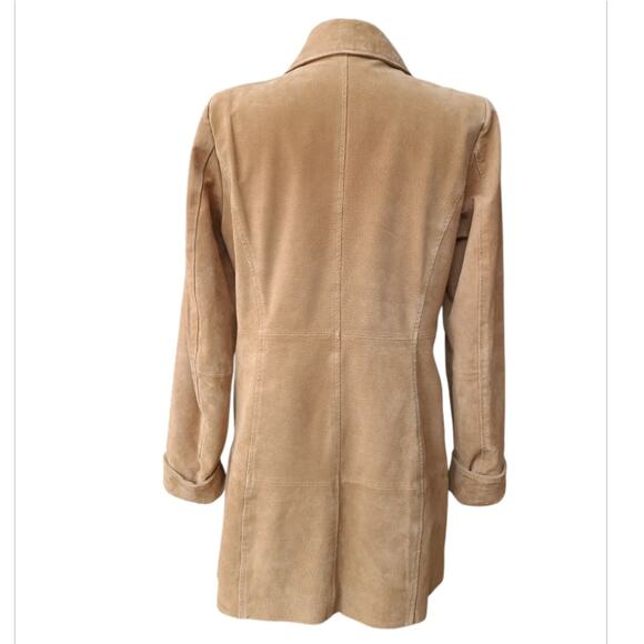Dennis Basso Long Washable Suede Jacket Gold Turnkey Size XS Tan Boho Chic Indie - Picture 3 of 12
